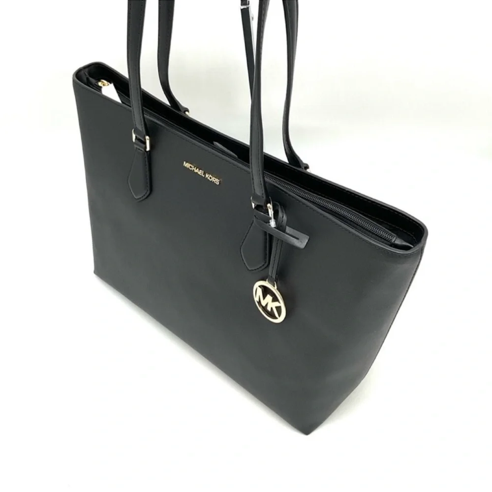 Michael Kors Bag Large Sheila Mf Tote Bag & Large Trifold Wallet Black/Gold - Picture 6 of 14